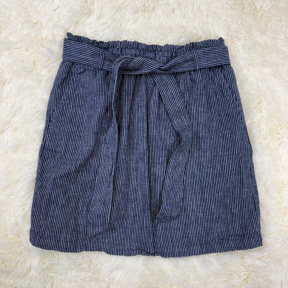 J.Crew Mini Skirt Womens Medium Blue Striped Linen Blend Tie Waist‎ Nautical